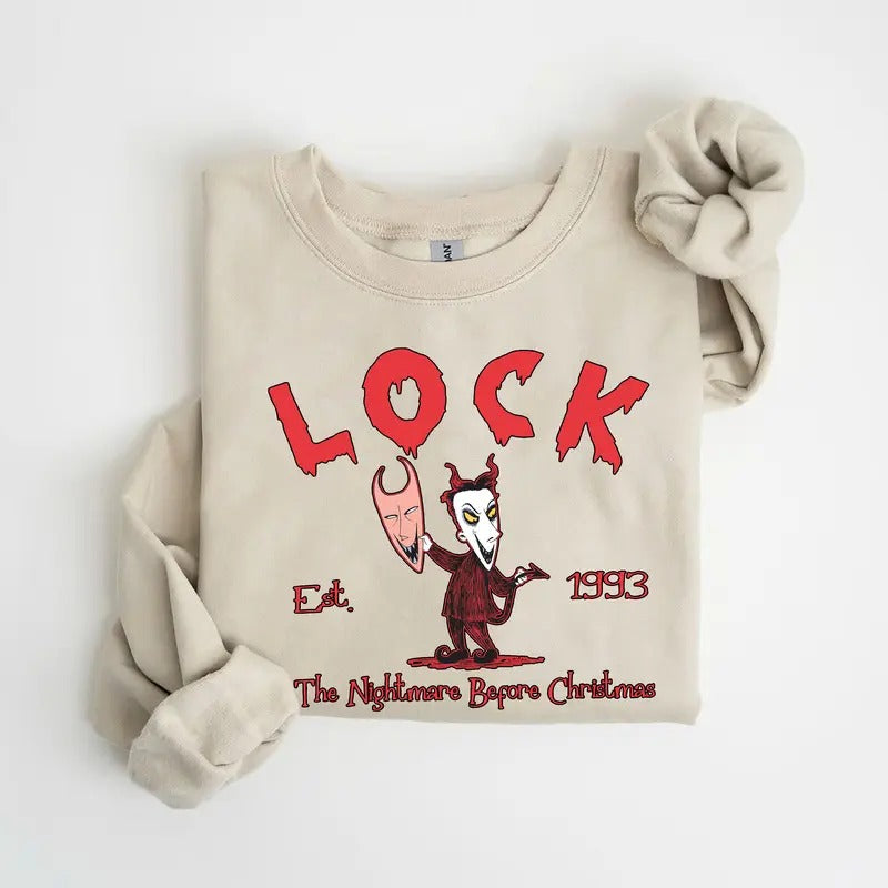 Halloween Lock Nightmare Before Christmas Sweatshirt, Jack Skellington Sweatshirt, Horror Movie Sweatshirt, Spooky Season...