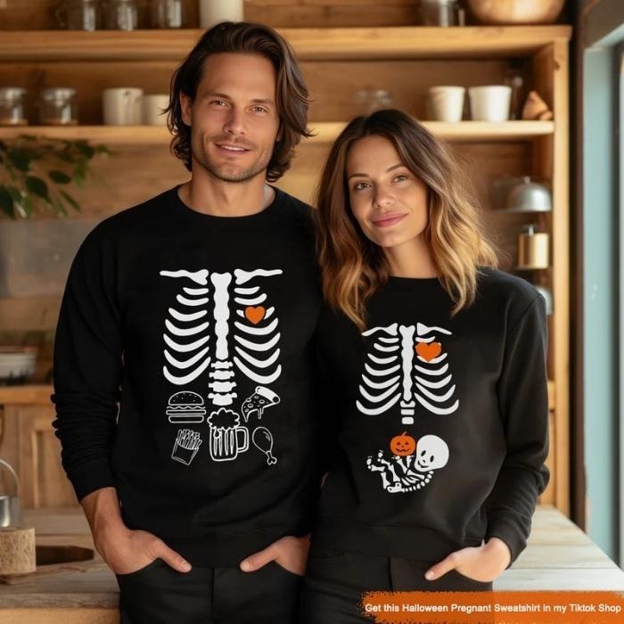 Halloween Maternity Sweatshirt, Skeleton Halloween Maternity Shirt, Couple Shirt, Pregnant Women Costume, Daddy To Be...
