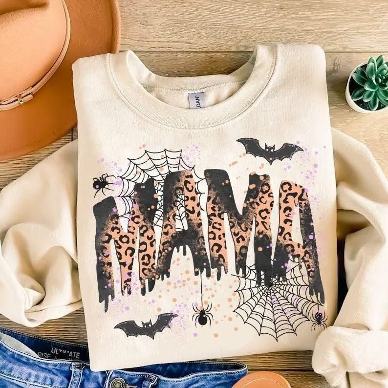 Halloween Mom Shirt, Mama Leopard Halloween Sweatshirt, Spooky Season Design, Funny Halloween Mama Tee, Gift for Mom...