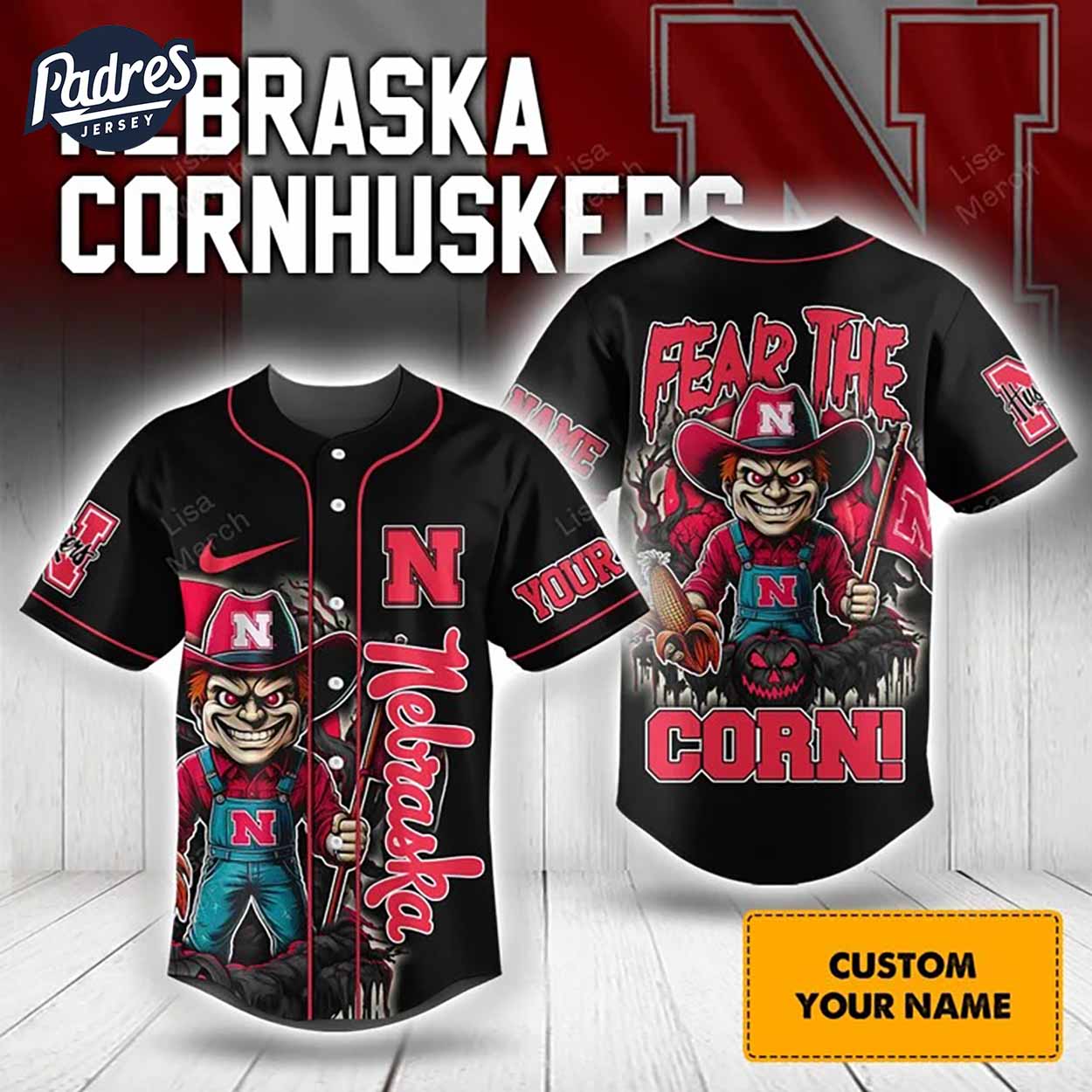 Halloween Nebraska Cornhuskers Fear The Corn Football Custom Baseball Jersey - Padres Jersey Oasis: Elevate... (Image 1)