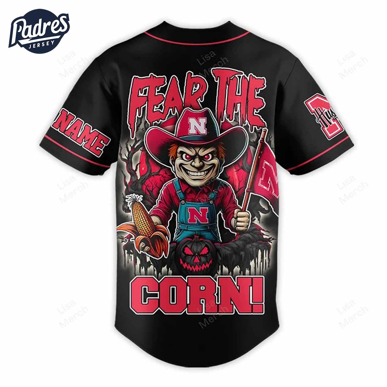 Halloween Nebraska Cornhuskers Fear The Corn Football Custom Baseball Jersey - Padres Jersey Oasis: Elevate... (Image 3)