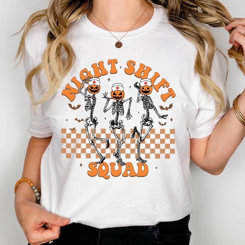 Halloween Night Shift Squad T-shirt for Nurse, Funny Nurse Team Shirt, Skeleton Tee, Cute Halloween Shirt Hoodie, Sweatshirt