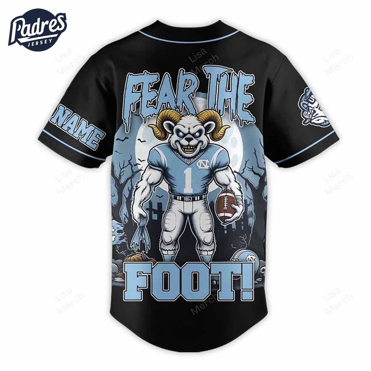 Halloween North Carolina Tar Heels Fear The Foot Football Custom Baseball Jersey - Padres Jersey Oasis: Elevate... (Image 3)