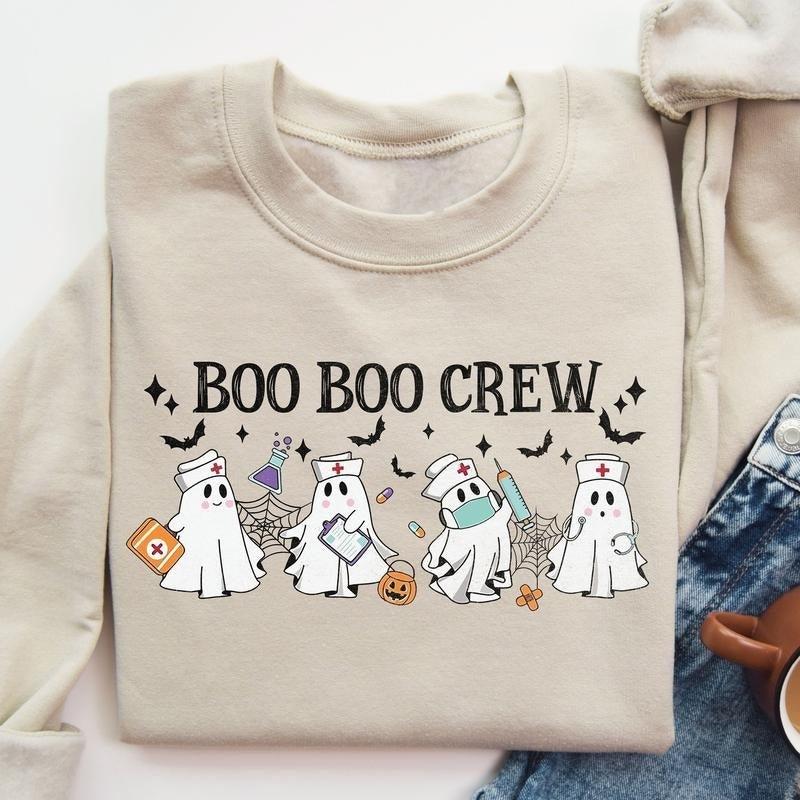 Halloween Nurse Sweatshirt, Boo Boo Crew Sweater, Halloween Nursing Shirt, Funny Halloween Ghost Shirt, Nurse Sweater,...
