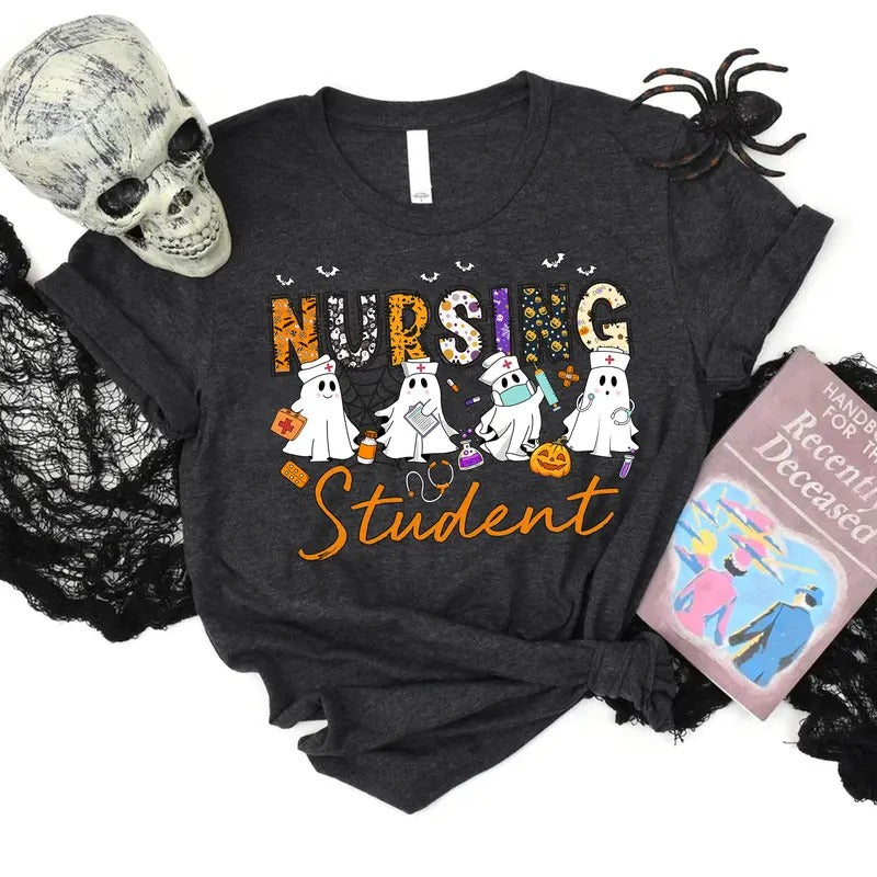 Halloween Nursing Student T-shirt for Women, Halloween Ghost Nurse Shirt, Nursing School Tee, Nurse Life Shirt Hoodie,...