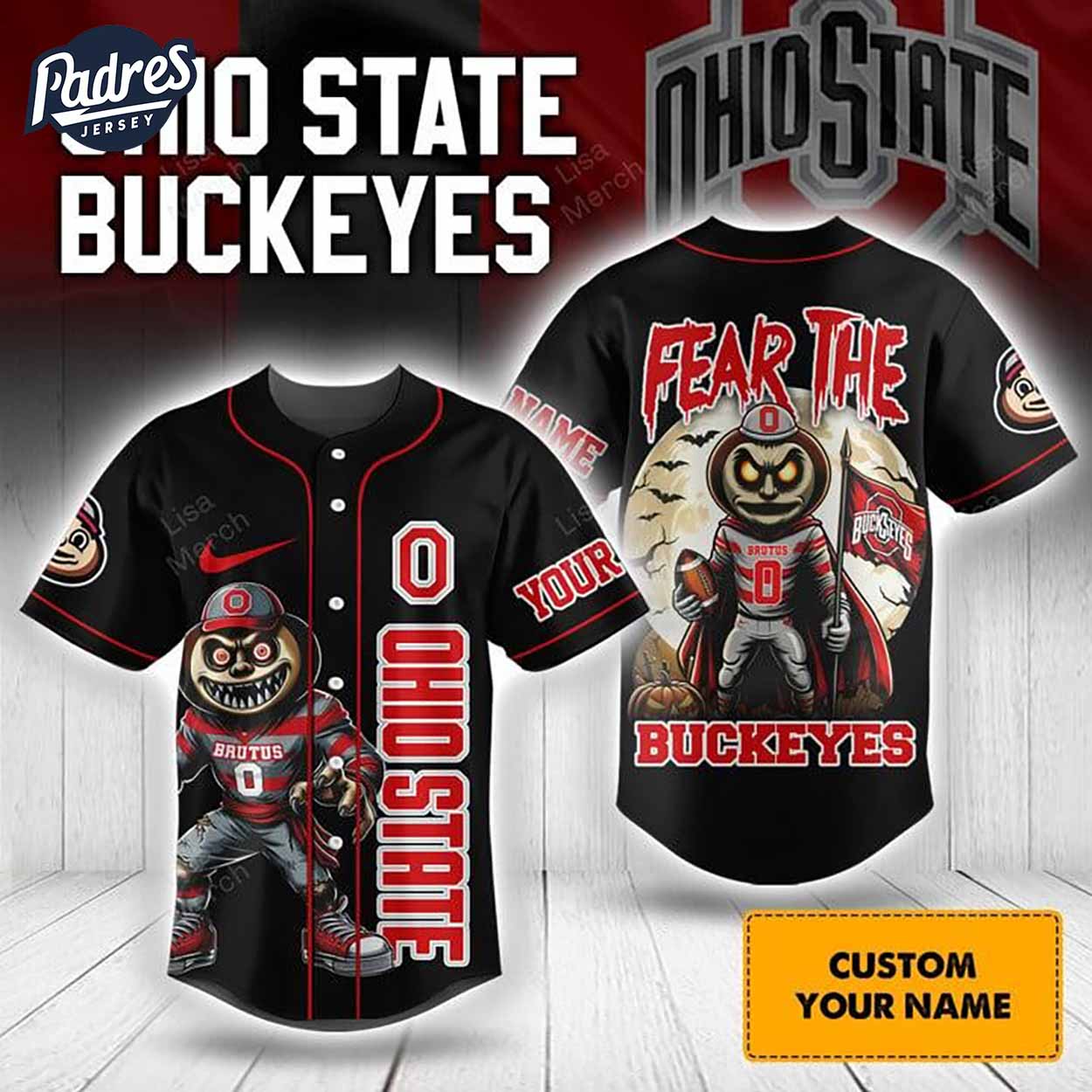 Halloween Ohio State Fear The Buckeyes Football Custom Baseball Jersey - Padres Jersey Oasis: Elevate Your... (Image 1)
