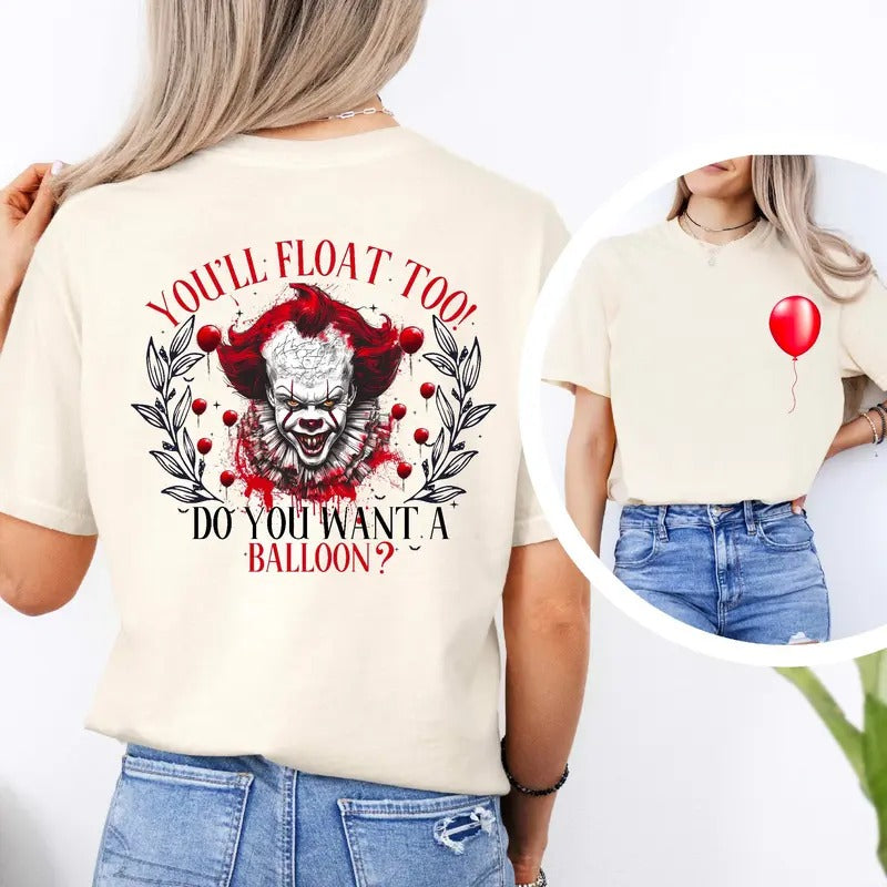 Halloween Pennywise Two Sided Shirt, Pennywise Do You Want A Balloon Shirt, Horror Night Tee, Horror Halloween Party,...
