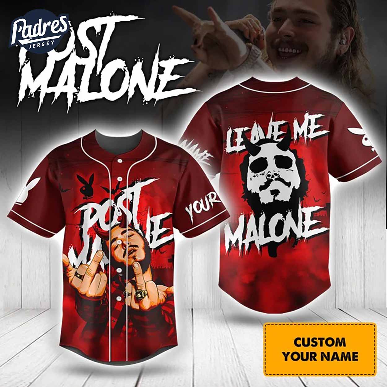 Halloween Post Malone Outfits Custom Baseball Jersey - Padres Jersey Oasis: Elevate Your Baseball Style Game... (Image 1)
