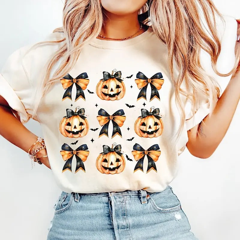 Halloween Pumpkin Coquette Bow Shirt Spooky Season Coquette Vintage Tee Hoodie, Sweatshirt | WearSparks.com