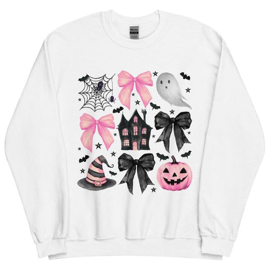 Halloween Pumpkin Pink bBows and Ghost Crewneck - Unisex Apparel Relaxed Fit Printed In The USA Clothing Womenswear...