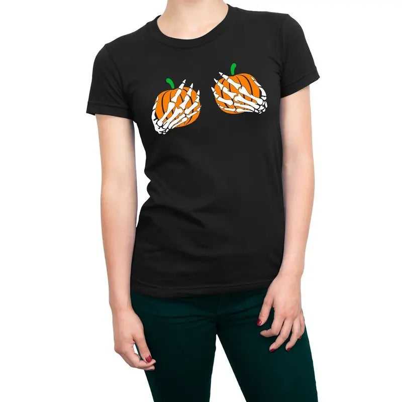 Halloween Skeleton Hands With Pumpkins Women's T-Shirt Casual Comfort Hoodie, Sweatshirt | WearSparks.com