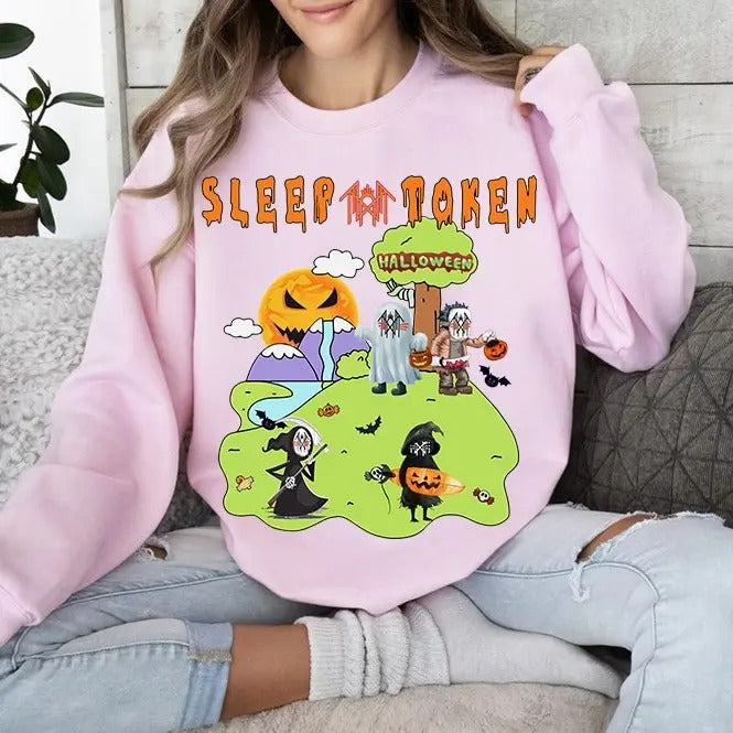 Halloween Sleep Token Vintage Sweatshirt Scary Characters Spooky Season Sweater T-Shirts, Hoodie | WearSparks.com
