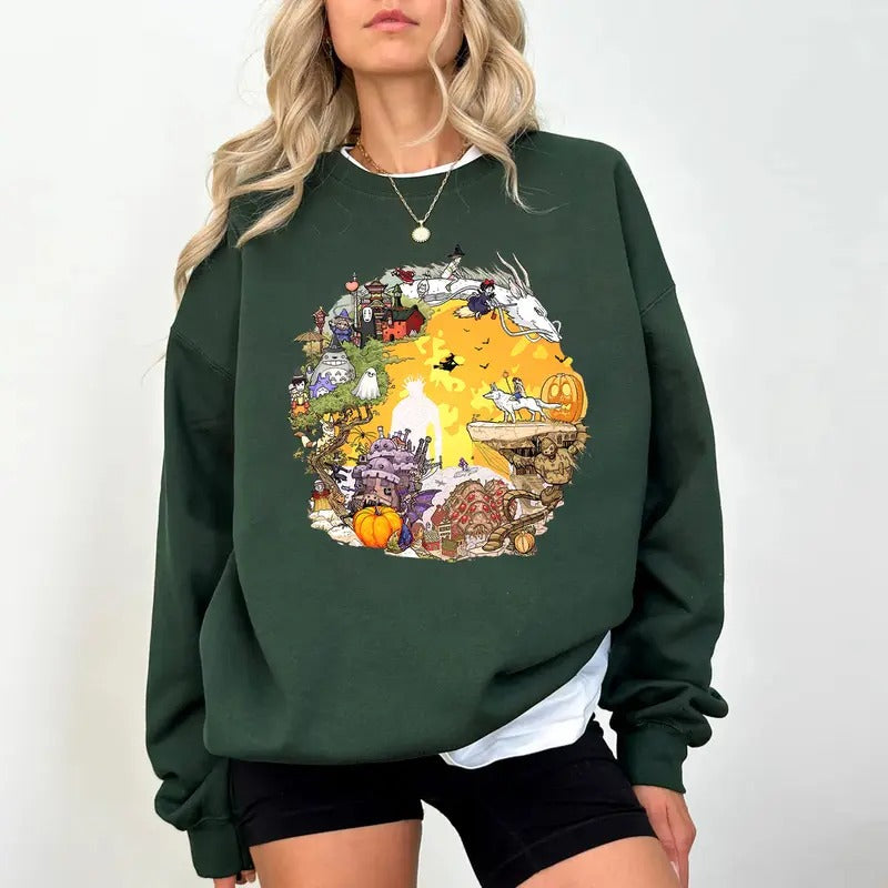 Halloween Studio Ghibli Inspired Sweatshirt, Spirited Away Studio Ghibli Sweatshirt, Howl's Moving Castle Sweatshirt,...