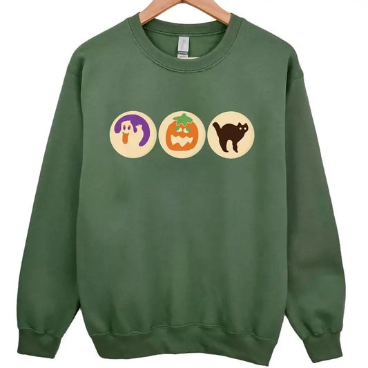 Halloween Sugar Cookie Sweatshirt Hoodie, Spooky Season Cat Pumpkin Boo Ghost Crewneck, Halloween Cookies Shirts, Retro...
