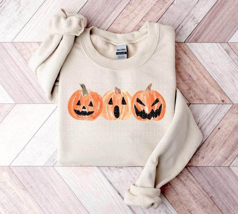 Halloween Sweatshirt Cute Pumpkin Sweatshirt Jack o Lantern Halloween Shirts Crewneck Pullover Sweater Matching Fall...