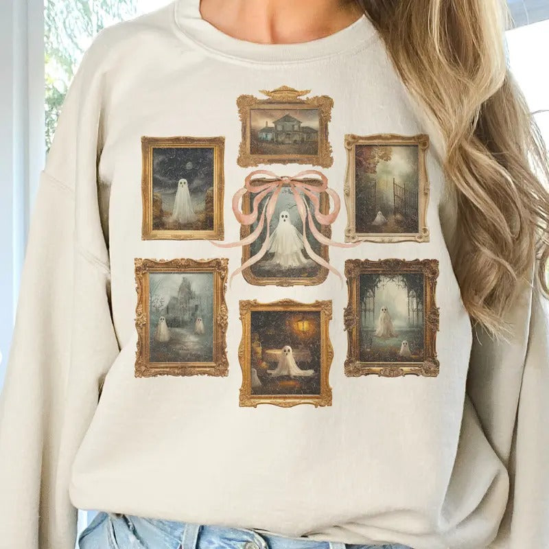 Halloween Sweatshirt Ghost Halloween Sweatshirt Ghost Frame Collage Pullover Cute Halloween Ghost Framed Collage Hoodie...