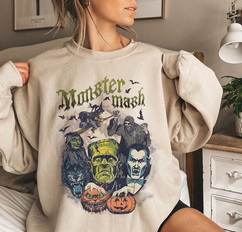 Halloween Sweatshirt Monster Mash Shirt Retro Halloween Shirt, Frankenstein Dracula Spooky Halloween Shirt Hoodie