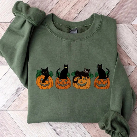 Halloween Sweatshirt, Cat Sweatshirt, Ghost Shirt, Halloween Sweater, Halloween Cat Shirt, Cat Lover Shirt, Black Cat...