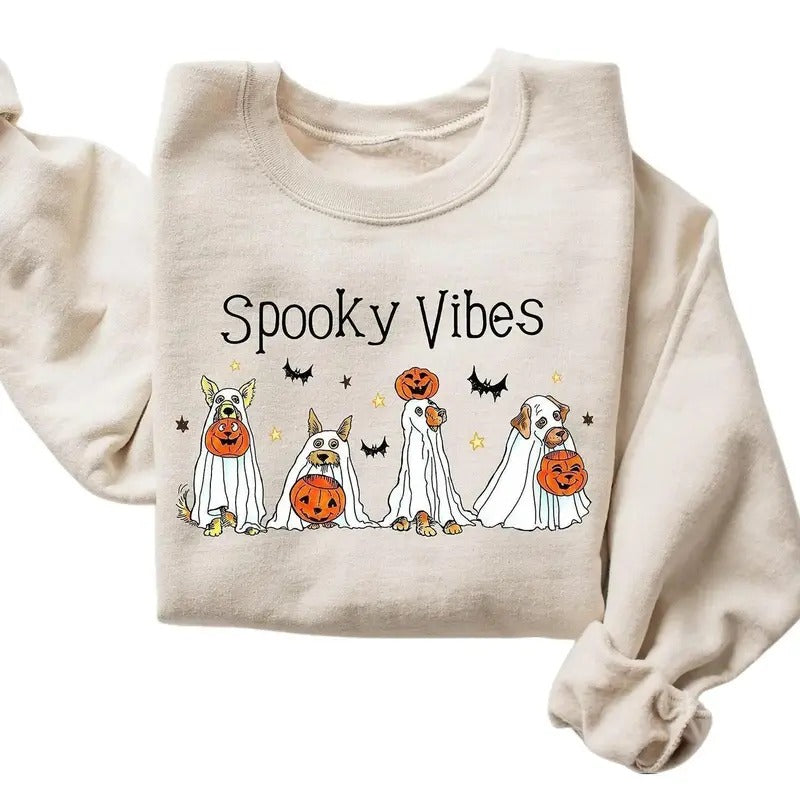 Halloween Sweatshirt, Ghost Sweatshirt, Halloween Dog Sweater, Ghost Dog Shirt, 2024 Happy Halloween, Retro Spooky Season...
