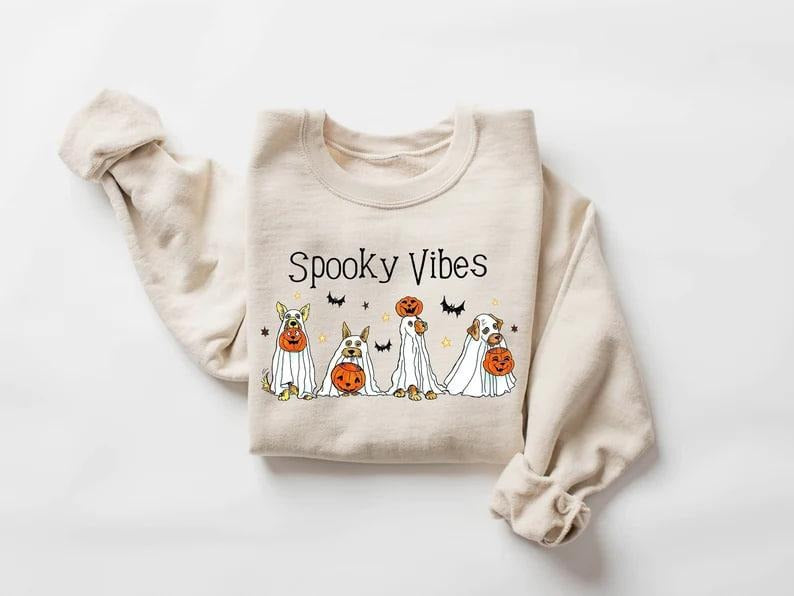 Halloween Sweatshirt,Halloween Sweater,Ghost Sweatshirt,Halloween Dog Sweatshirt,Ghost Dog Shirt,2023 Happy...