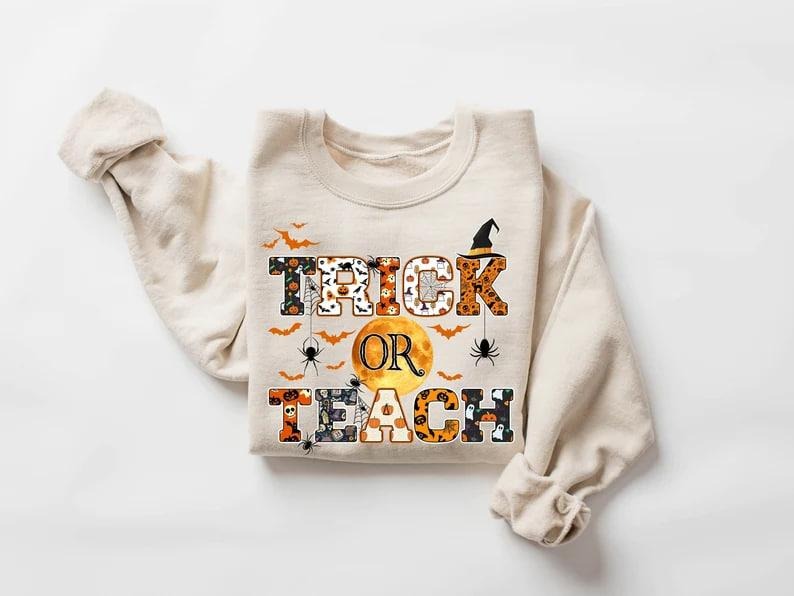 Halloween Teacher T-Shirt, Trick Or Teach Shirt, Spooky Teacher Gift, Funny Halloween Tee, Fall Teacher Shirt, Teacher...