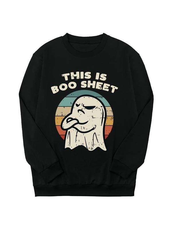 Halloween Themed Sweatshirt, Casual Long Sleeve Round Neck Pullover for Daily Wear, Clothing for All Seasons T-Shirts, Hoodie
