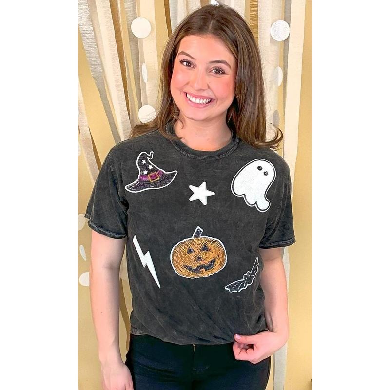 Halloween Things Sequin Mineral Washed T-Shirt Hoodie, Sweatshirt | WearSparks.com