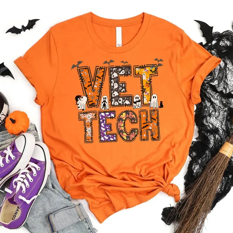 Halloween Vet Tech T-shirt, Spooky Veterinary Tech Shirt, Halloween Party Tee for Vet Tech, Vet School Shirt Hoodie,...