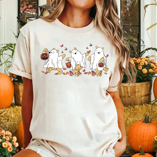 Halloween Winnie The P00h Ghost Shirt, Sp00ky Season Shirt, Halloween Women's Shirt, Cute Fall Autumn Leaf TShirt Unisex...