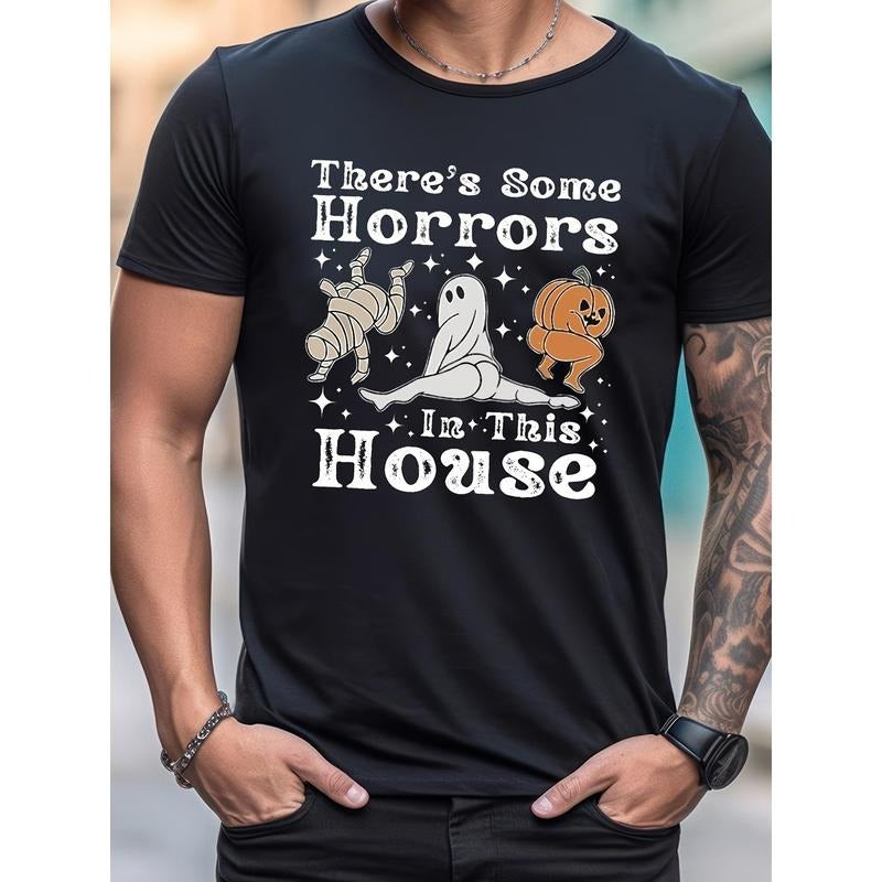 Halloween collection,cotton T-shirt, 'There's something scary in this house', niche design print, quality breathable...