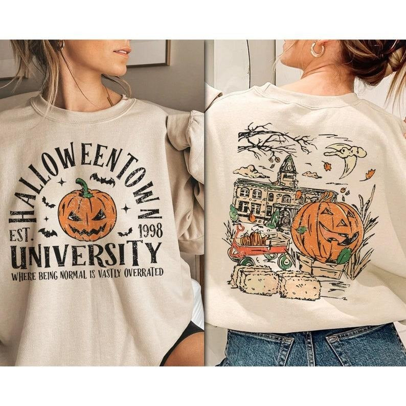 Halloweentown Est 1998 Back and Front Sweatshirt, Retro Halloween Town Crewneck Sweater Halloweentown University...