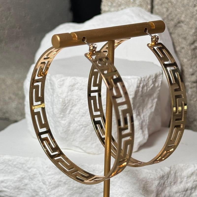 Halo Edge Hoops - Radiant Gold Medium-Sized Delicate Cutout Detailing Ultra-Lightweight Sculptural Airy Versatile Jewelry...