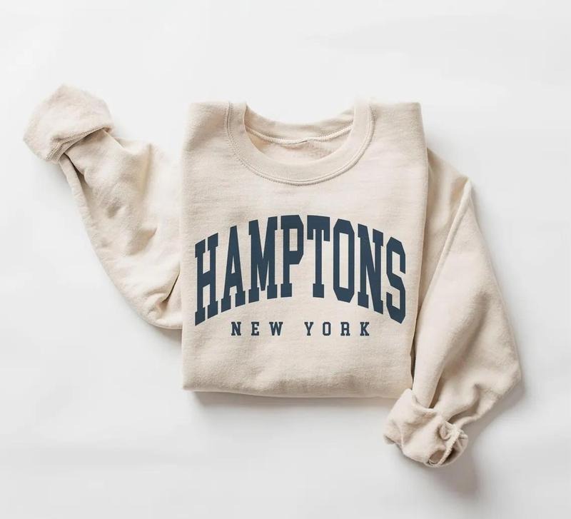 Hamptons City Sweatshirt, New York Pullover, Retro Varsity Aesthetic, Trendy Travel Destination Gift, Unisex Crewneck...