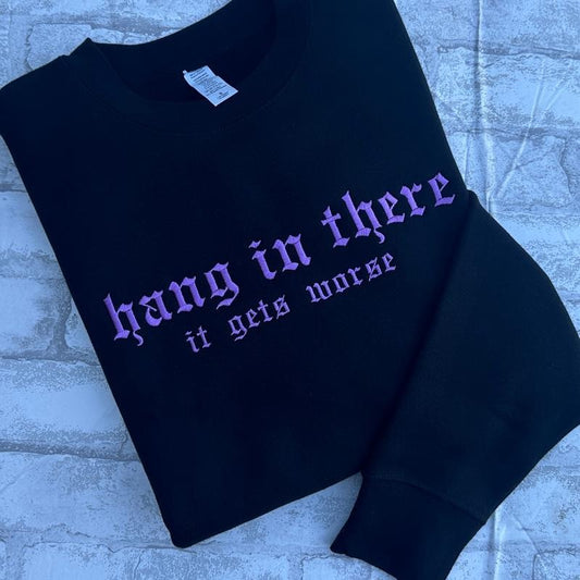 Hang In There Embroidered Crewneck Sweatshirt Alternative Fashion Long Sleeve Cotton Casual Unisex Menswear Tops Pullover...