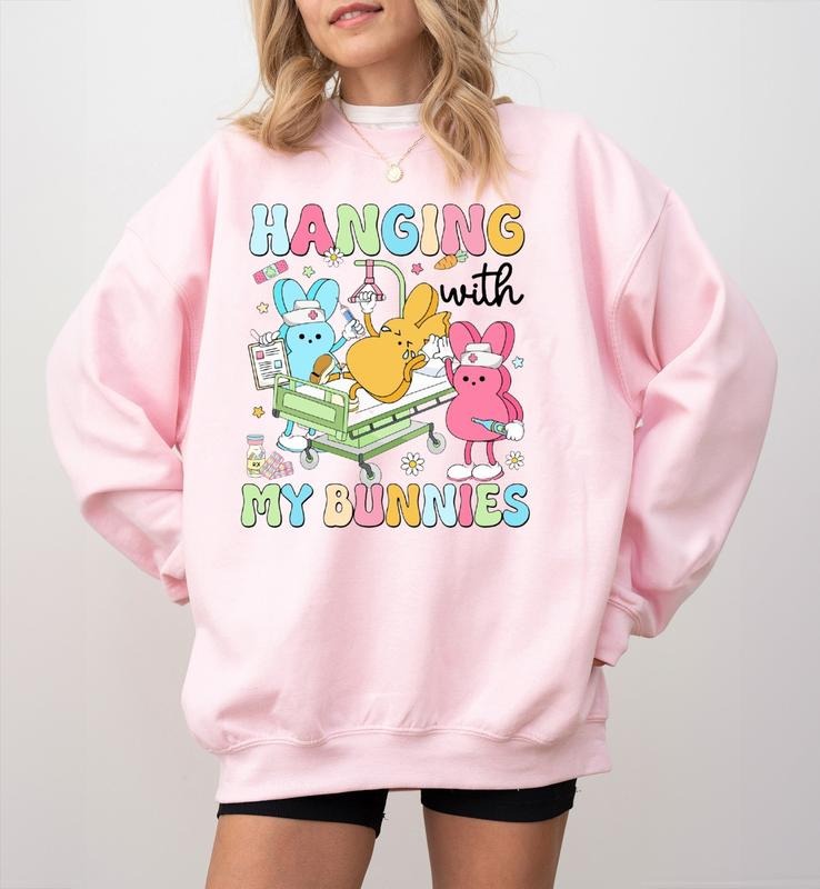 Hanging With My Bunnies Nurse Easter Sweatshirt, Funny Bunny Nurse Shirt, Medical Easter Day Gift, Nursing Shirt, Nurse...