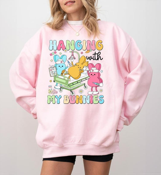Hanging With My Bunnies Nurse Easter Sweatshirt, Funny Bunny Nurse Shirt, Medical Easter Day Gift, Nursing Shirt, Nurse...