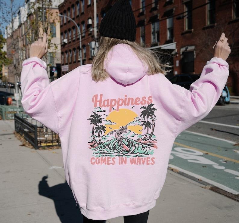 Happiness Comes In Waves T Shirt Hoodie Sweater,Summer Vibes Hoodie,Aesthetic Hoodie,Summer Waves Hoodie,Summer Beach...