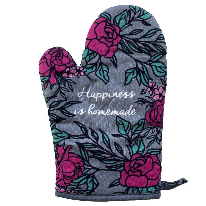 Happiness Is Homemade Oven Mitt Cute Floral Baking Kitchen Glove Funny Graphic Kitchenwear Funny Motivational  Novelty...