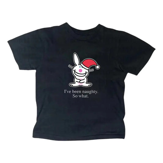 Happy Bunny Christmas Baby Tee, Gothic Emo Girl, Scene Clothing 2000s, Casual Cotton Short Sleeve, Y2k Top Women...
