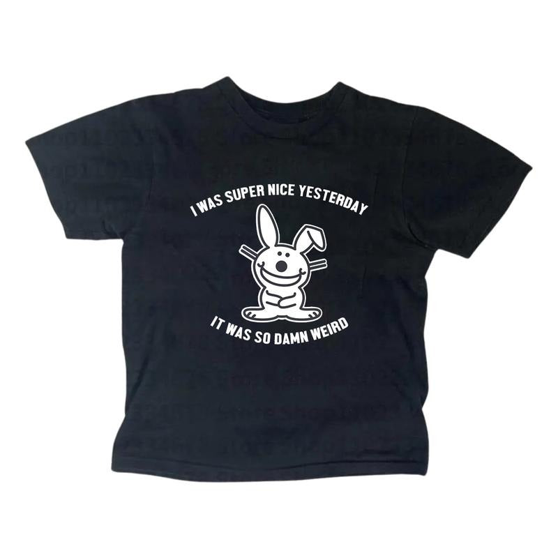 Happy Bunny I Was Super Nice Yesterday Baby Tee for Girls - Gothic Emo Style Women's Top Y2K Streetwear