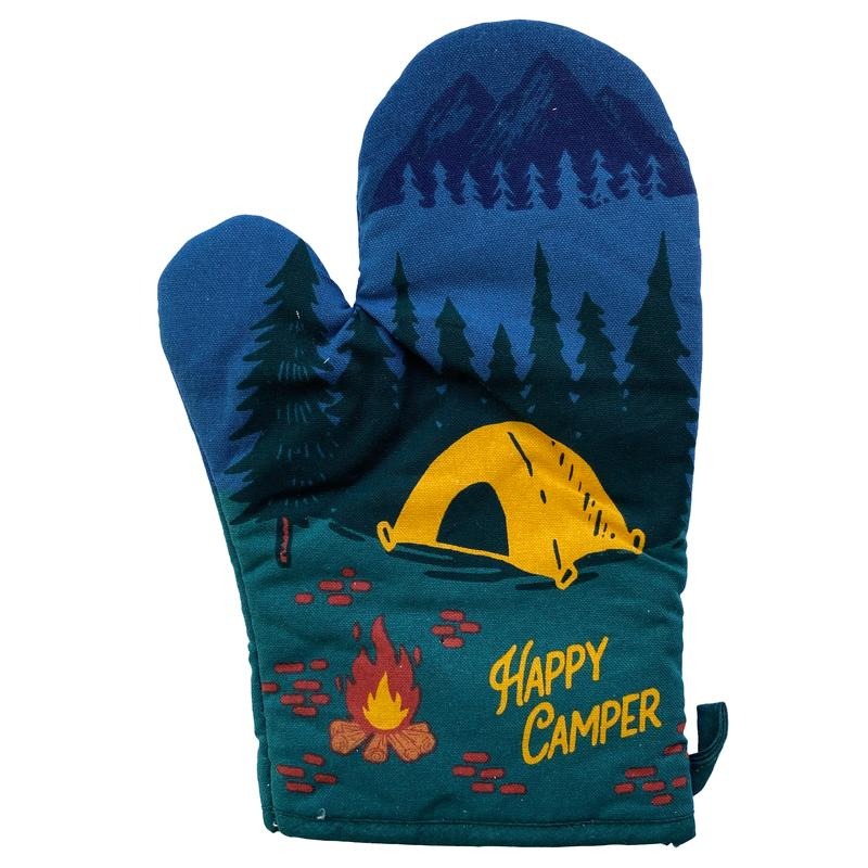 Happy Camper Oven Mitt Hiking Campfire Forest Nature Bonfire Kitchen Glove Funny Graphic Kitchenwear Funny Camping ...