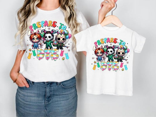 Happy Easter Day Shirt, Funny Easter Shirt, Prepare To Dye Killer Easter Chibi Shirt, Horror Easter Shirt,Horror Movie...
