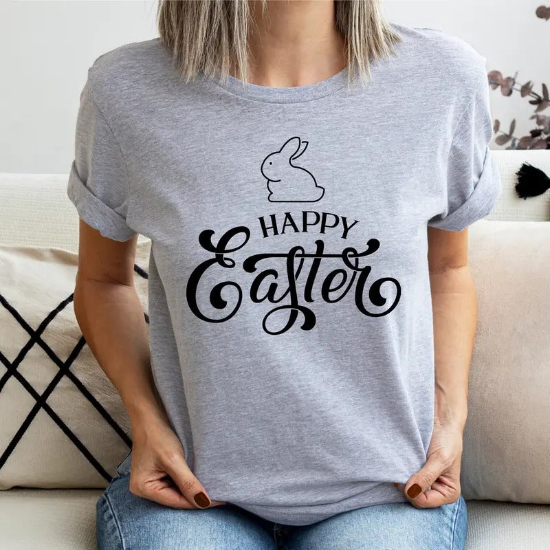 Happy Easter Rabbit T-Shirt, Family Easter Shirt, Easter Bunny Gift Tee, Women Easter Tee, Retro Easter Shirt, Fun Easter...