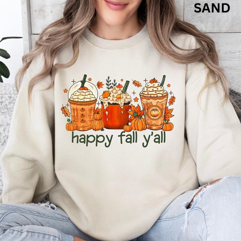Happy Fall Y'all Crewneck, Oversized Fall Crewneck Sweatshirt, Fall Crewneck, Retro Sweatshirt Graphic Oversized...