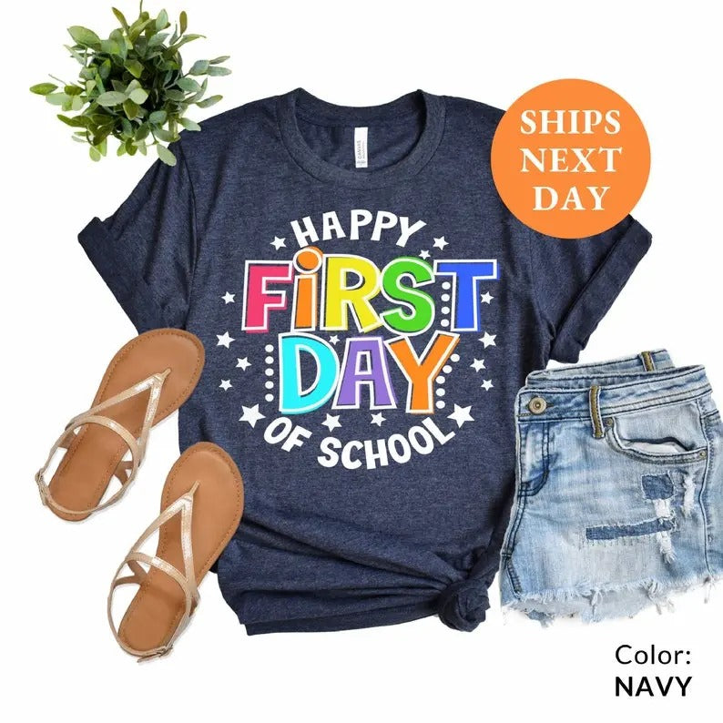 Happy First Day of School Teacher Shirt, Back to School Shirt for Teachers, Teacher Shirt Back to School Shirt Teacher...