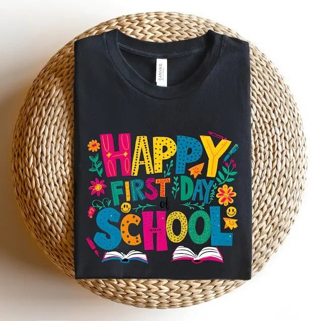Happy First Day of School Teacher Shirt, Back to School Shirt for Teachers, Teacher Shirt Back to School Shirt Teacher...