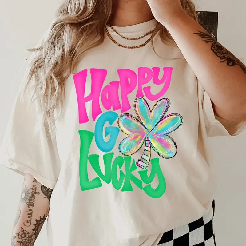 Happy Go Lucky Shirt ~ Unisex Apparel Relaxed Fit Printed In The USA Clothing Womenswear Casual Comfort Cotton Boho...