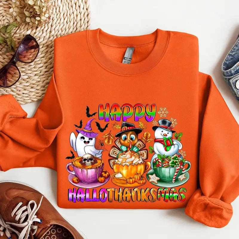 Happy Hallothanksmas Sweatshirt, Hallothanksmas Sweatshirt, Holiday Season Sweatshirt, Halloween Thanksgiving Christmas...