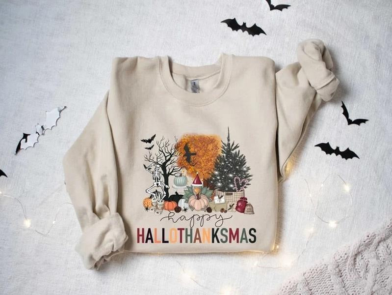 Happy Hallothanksmas Sweatshirt, Halloween Gift For Women ,Christmas Sweatshirt, Cute Halloween Sweater,  Halloween...
