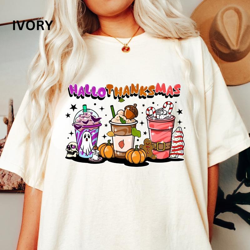 Happy Hallothanksmas T-shirt, Comfort Colors T-shirt, Hallothanksmas #3, Spooky Season Shirt, Christmas Shirt,...